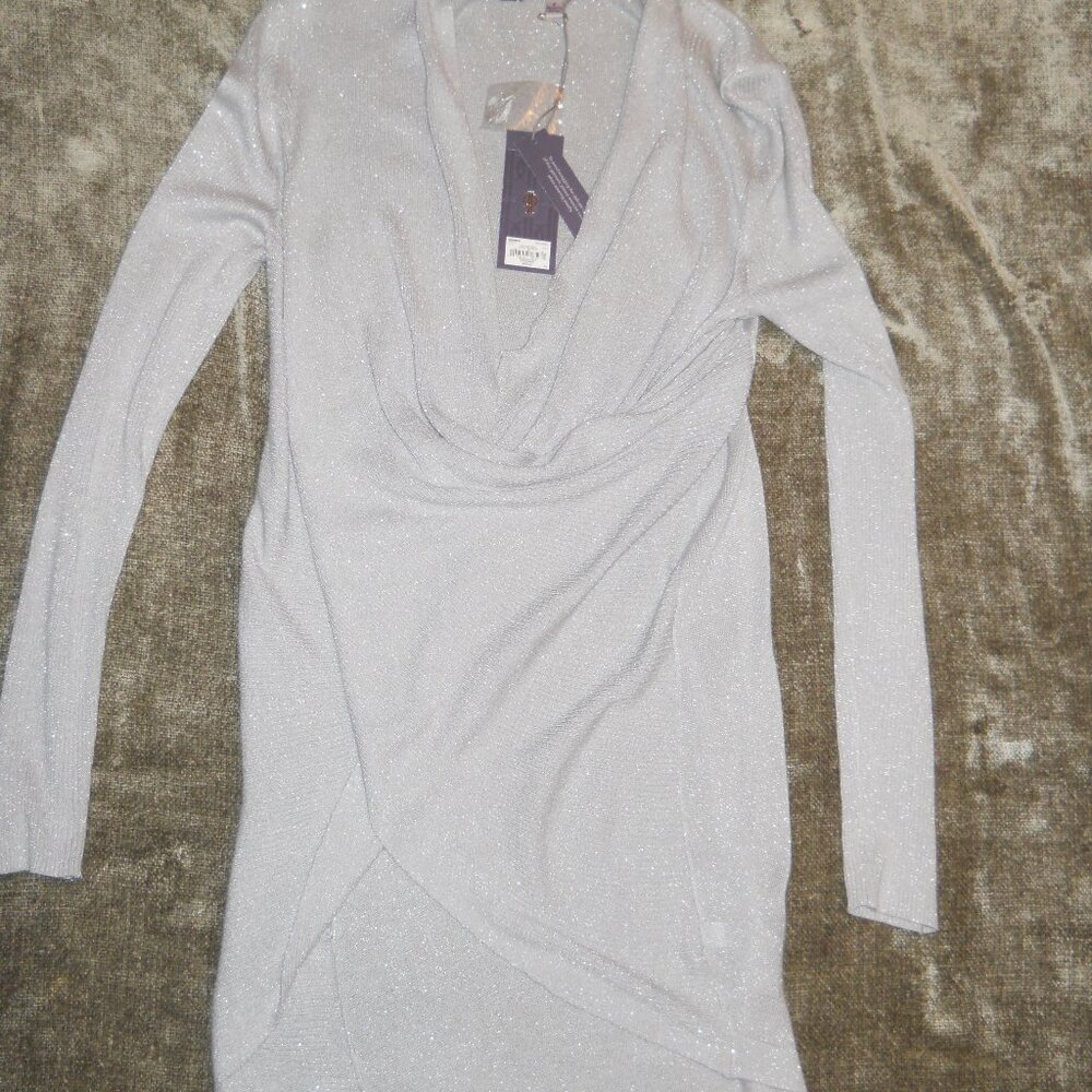 New ~Jennifer Lopez Criss-Cross Front Sweater ~Silver Metallic~ SZ S